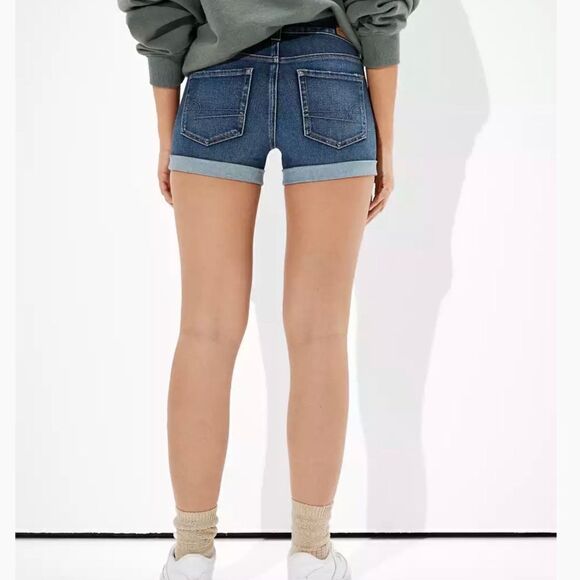 American Eagle Super Stretchy Denim Midi Shorts Sz 2 - Picture 7 of 8